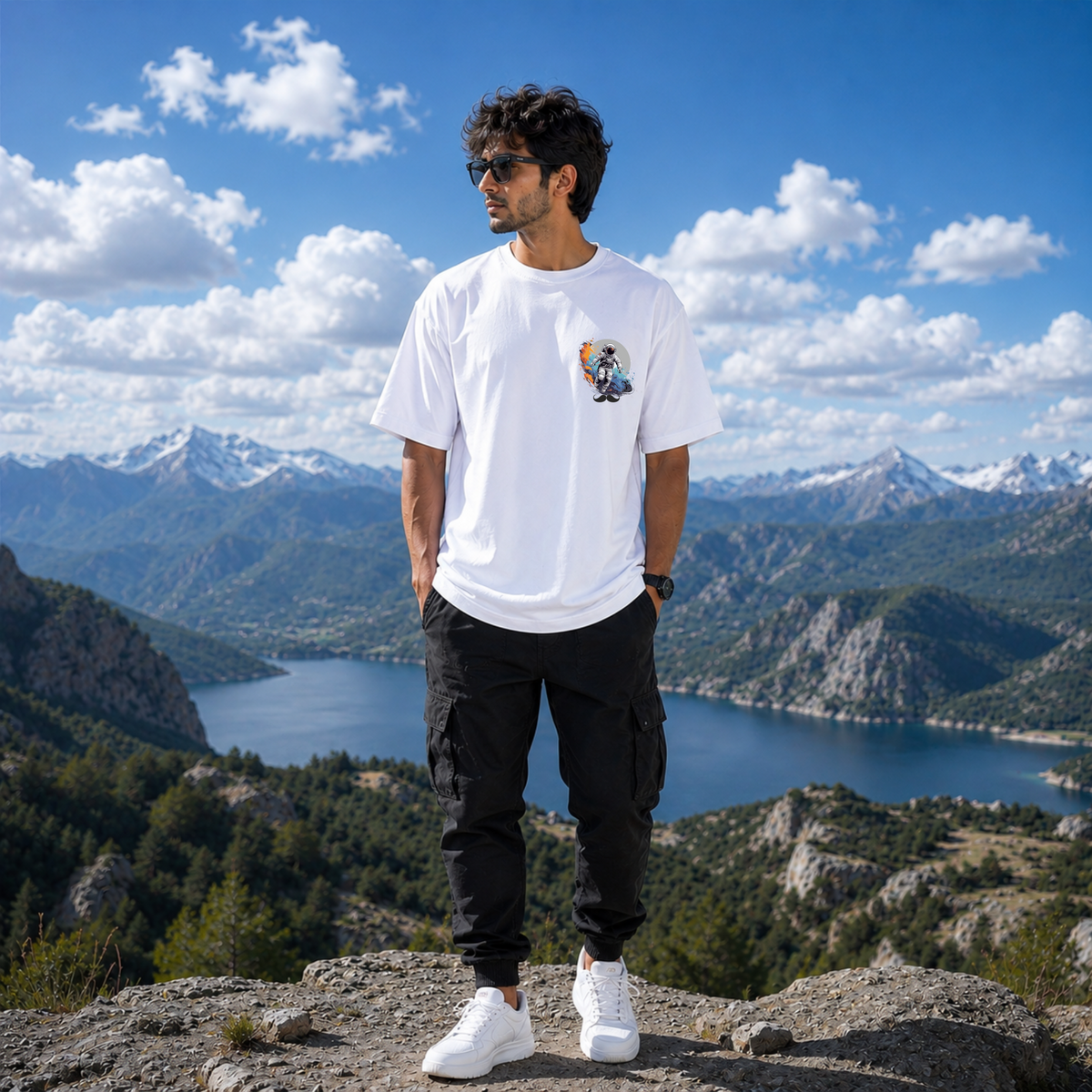 Bhokals Premium Oversized Front & Back Printed T-Shirt for Men - Astronaut
