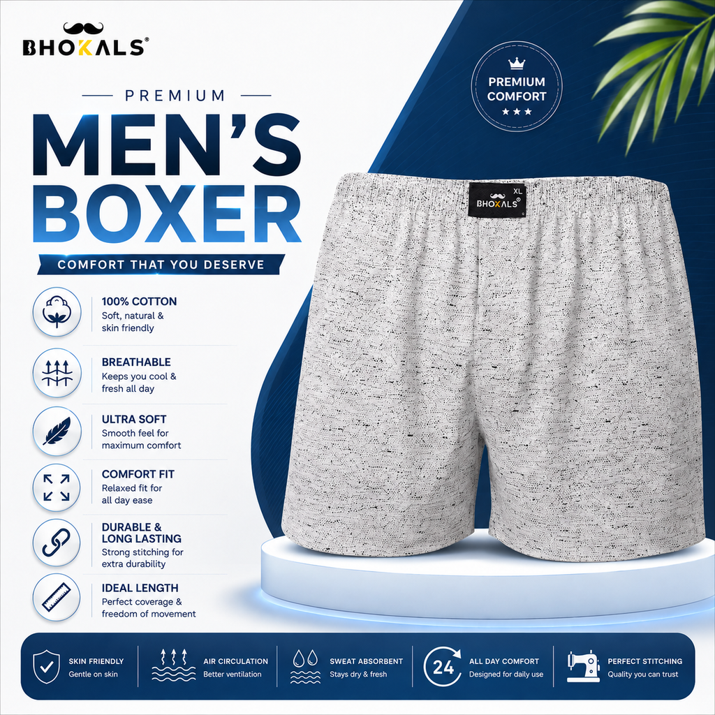 GREY WITH BLACK TEXTURE COTTON BOXER FOR MEN COTTON MEN BOXER