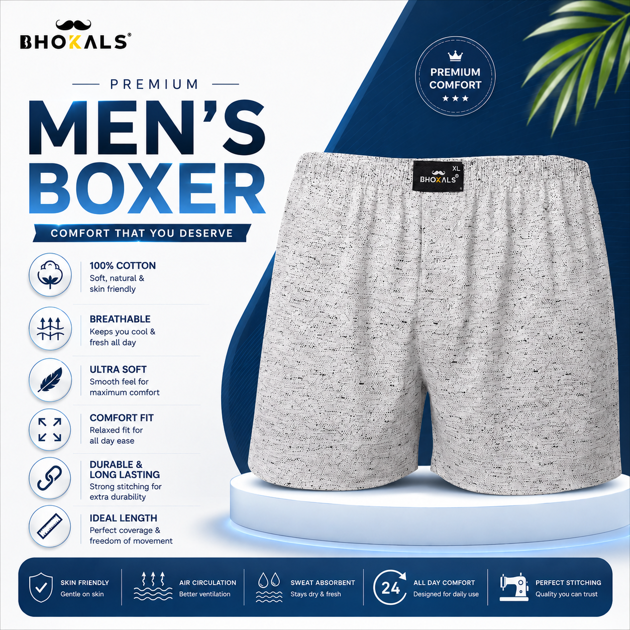 GREY WITH BLACK TEXTURE COTTON BOXER FOR MEN COTTON MEN BOXER
