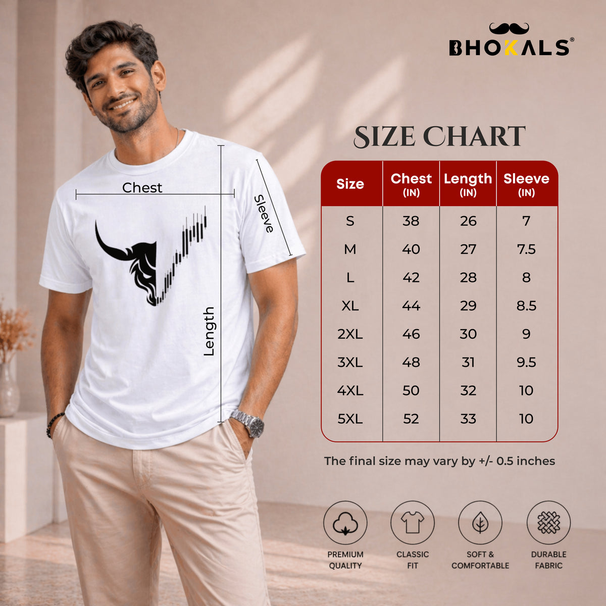 Bhokals "Bull Face" Printed, Round Neck, Cotton, Super Soft T-Shirt