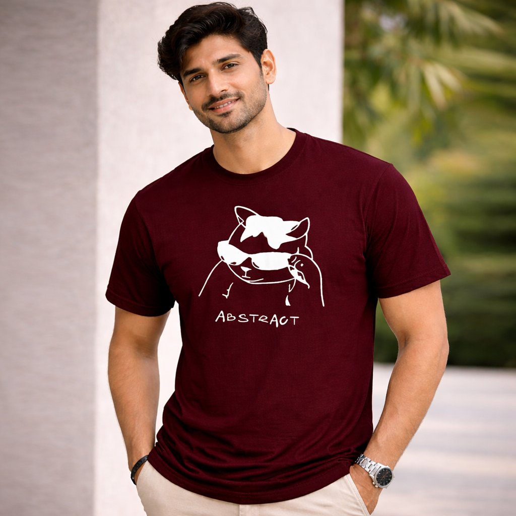 Bhokals " Abstract Cat " Printed, Round Neck, Cotton, Super Soft T-Shirt