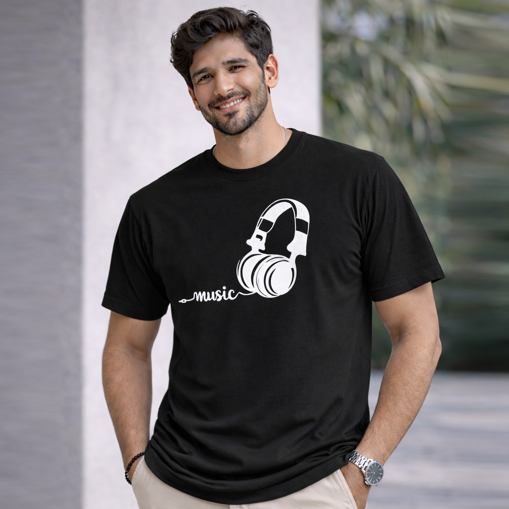Bhokals "Music" Printed Round Neck, Cotton, Super Soft T-Shirt
