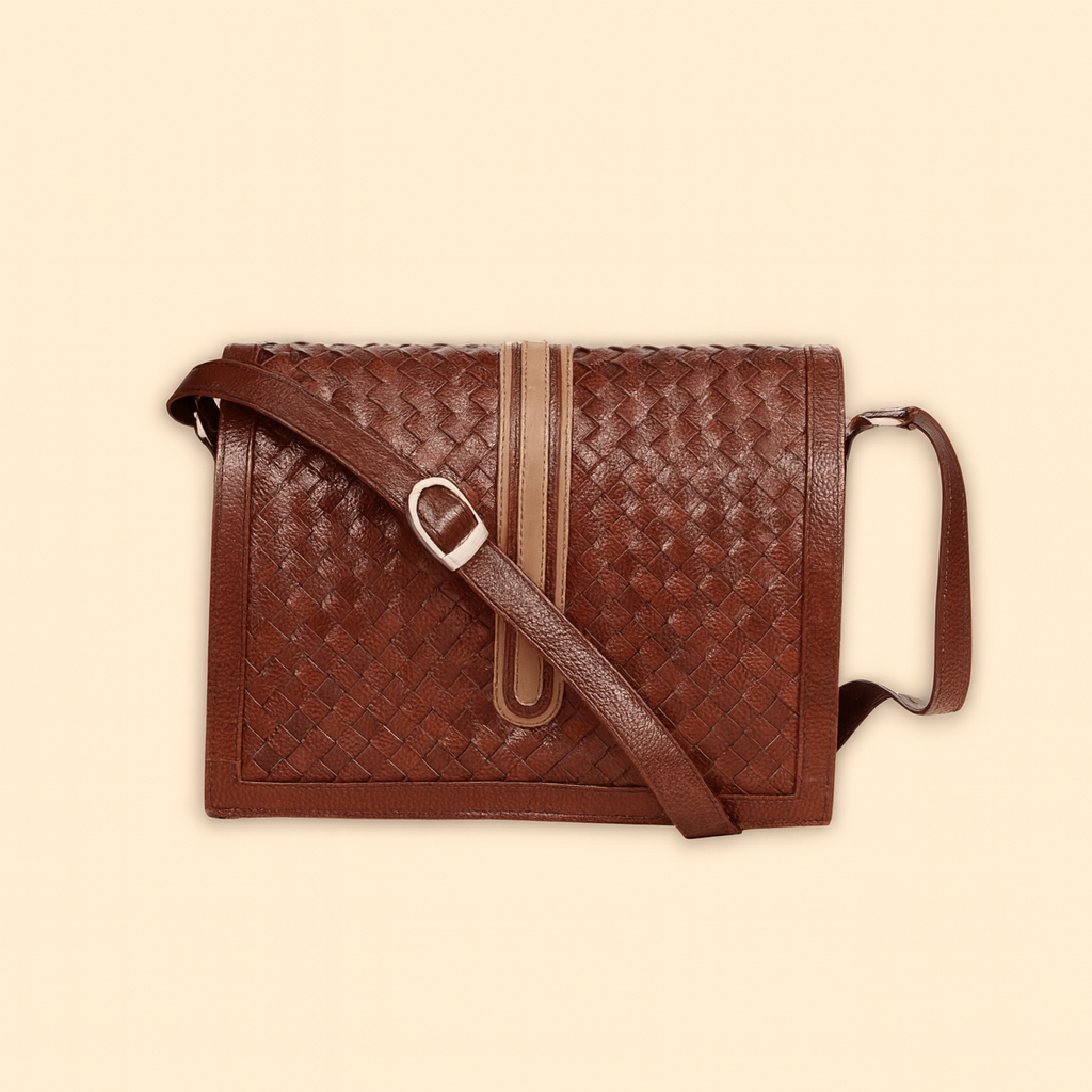 Leather Brown Half Weave Women Bag