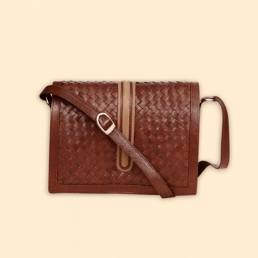 Leather Brown Half Weave Women Bag