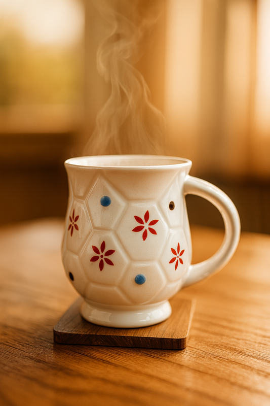 Bhokals Flower Printed Oval White Coffee Mug
