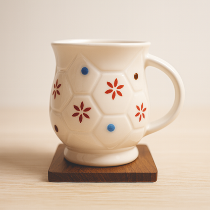 Bhokals Flower Printed Oval White Coffee Mug