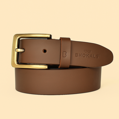 Bhokals Men Solid Brown Matt Leather Belt