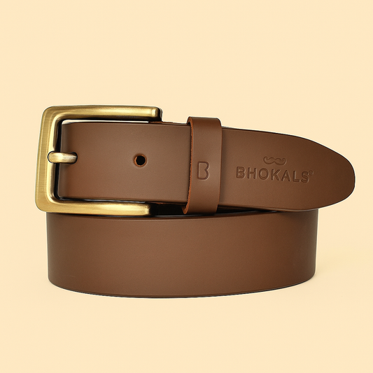 Bhokals Men Solid Brown Matt Leather Belt