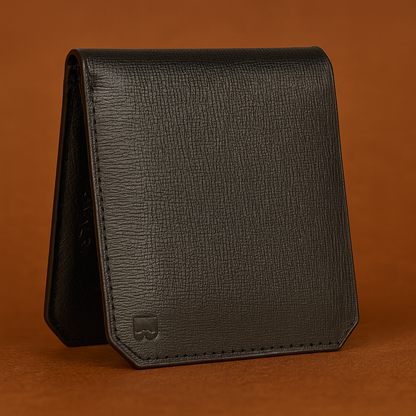 Classic Men's Leather Bifold Wallet, Black, Textured Finish, Multiple Card Slots, Slim Design