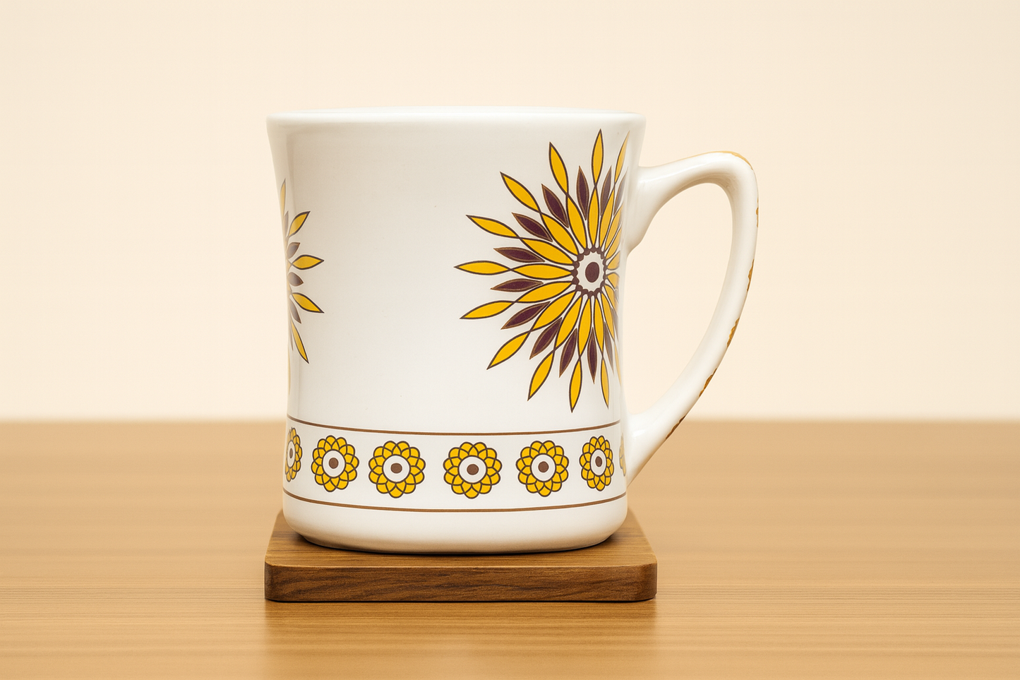 Bhokals Rangoli Yellow Brown printed White Coffee Mug