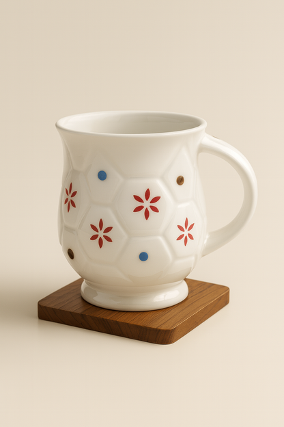 Bhokals Flower Printed Oval White Coffee Mug