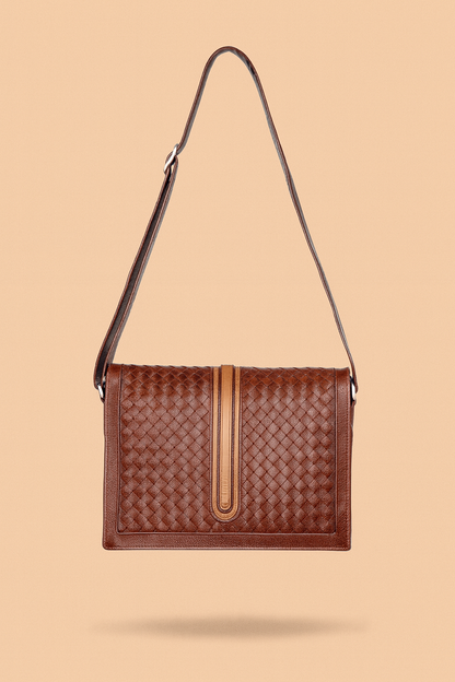 Leather Brown Half Weave Women Bag