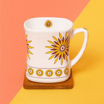 Bhokals Rangoli Yellow Brown printed White Coffee Mug