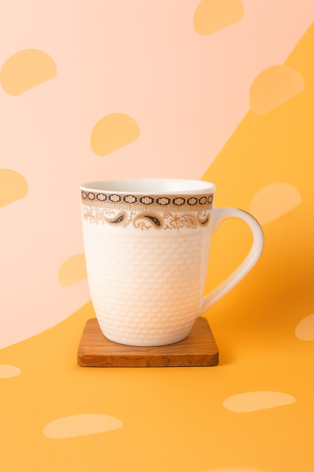 Bhokals Border Texture Dotted White Coffee Mug