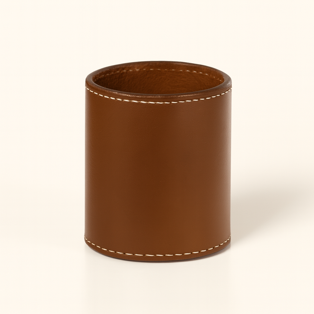 Leather Brown Round Pen Holder