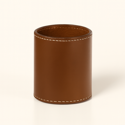 Leather Brown Round Pen Holder