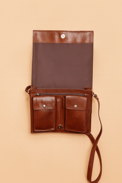 Leather Brown Half Weave Women Bag