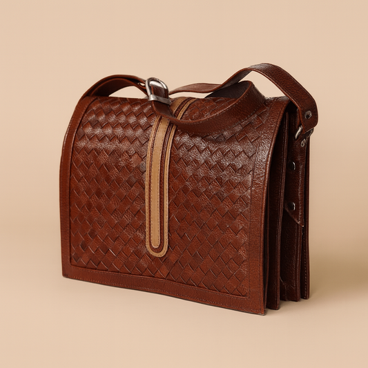 Leather Brown Half Weave Women Bag