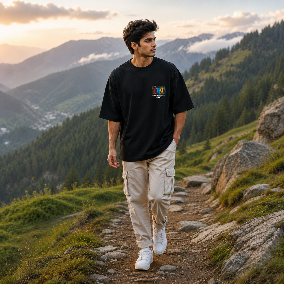 Bhokals Premium Oversized Front & Back Printed T-Shirt for Men - Dream