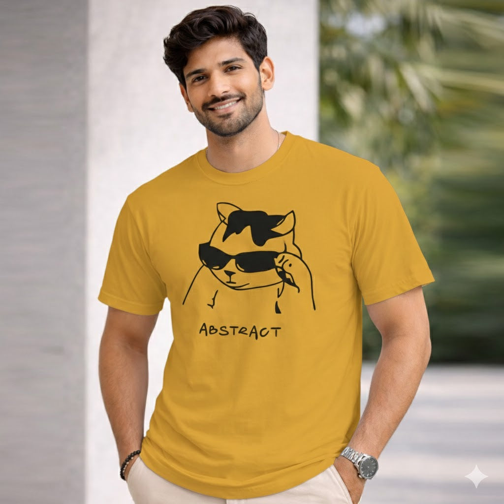 Bhokals " Abstract Cat " Printed, Round Neck, Cotton, Super Soft T-Shirt