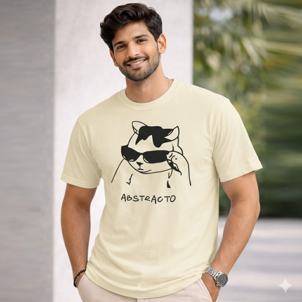 Bhokals " Abstract Cat " Printed, Round Neck, Cotton, Super Soft T-Shirt
