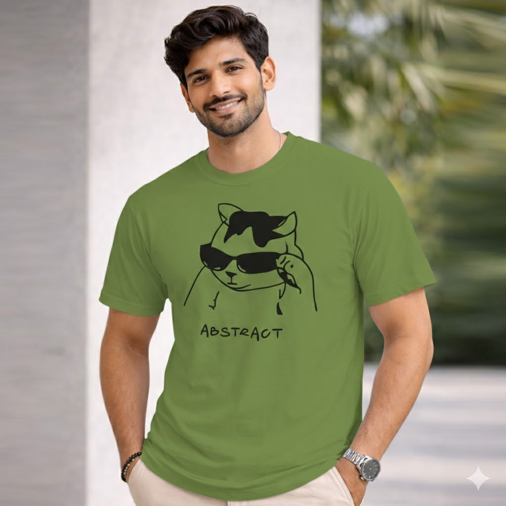 Bhokals " Abstract Cat " Printed, Round Neck, Cotton, Super Soft T-Shirt