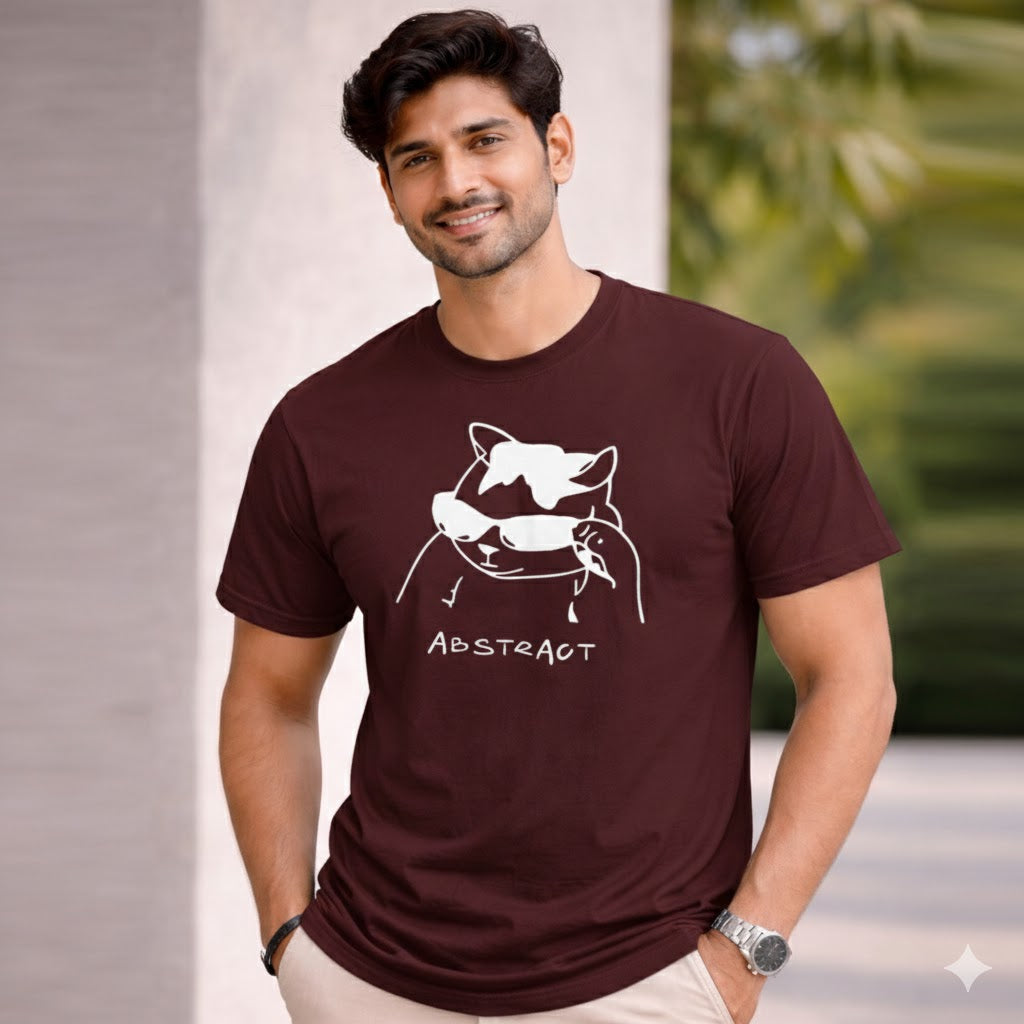 Bhokals " Abstract Cat " Printed, Round Neck, Cotton, Super Soft T-Shirt