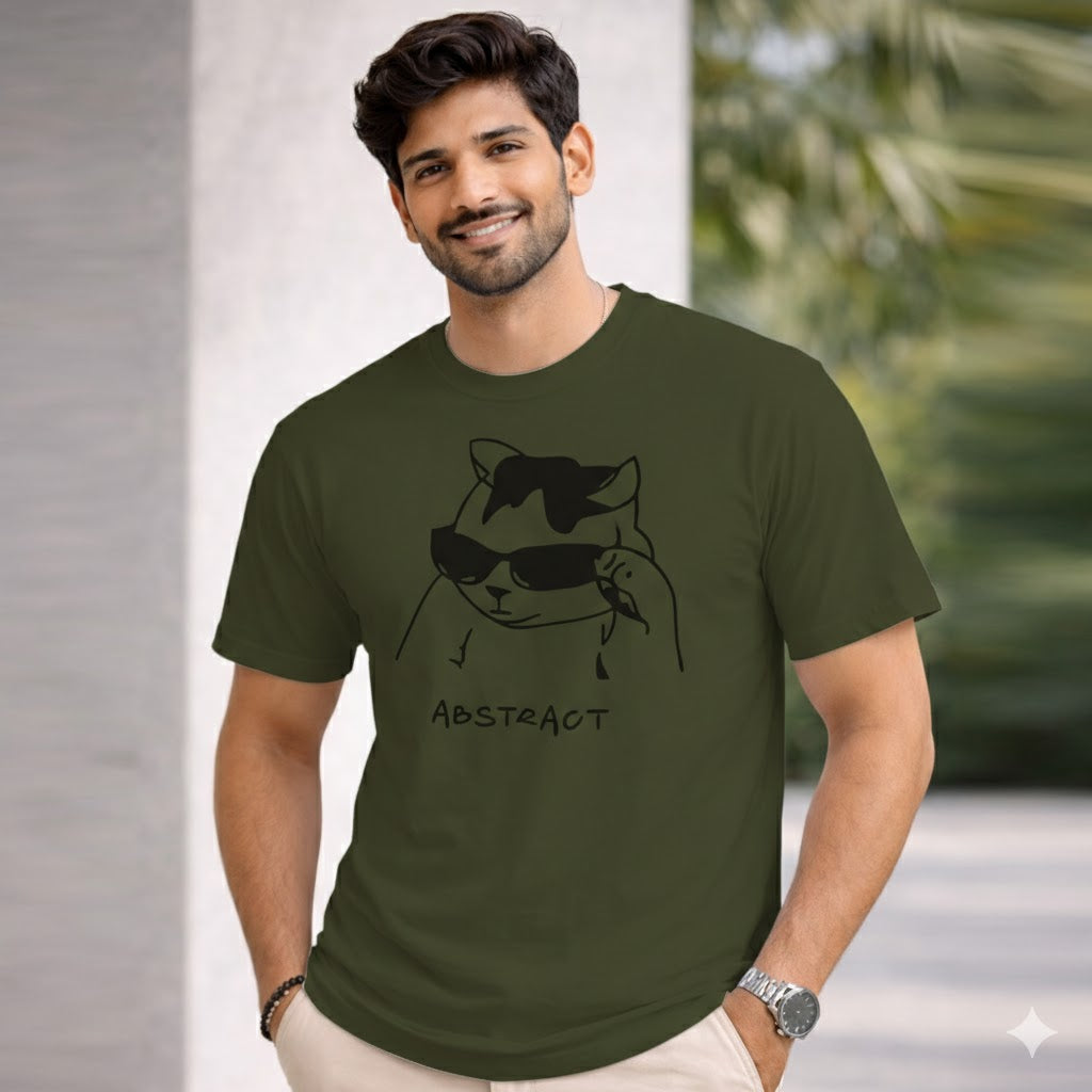 Bhokals " Abstract Cat " Printed, Round Neck, Cotton, Super Soft T-Shirt