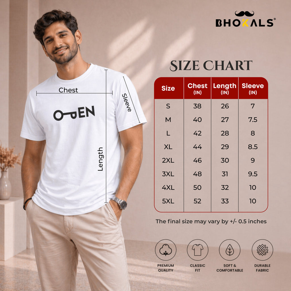 Bhokals "Open" Printed Round Neck, Cotton, Super Soft T-Shirt