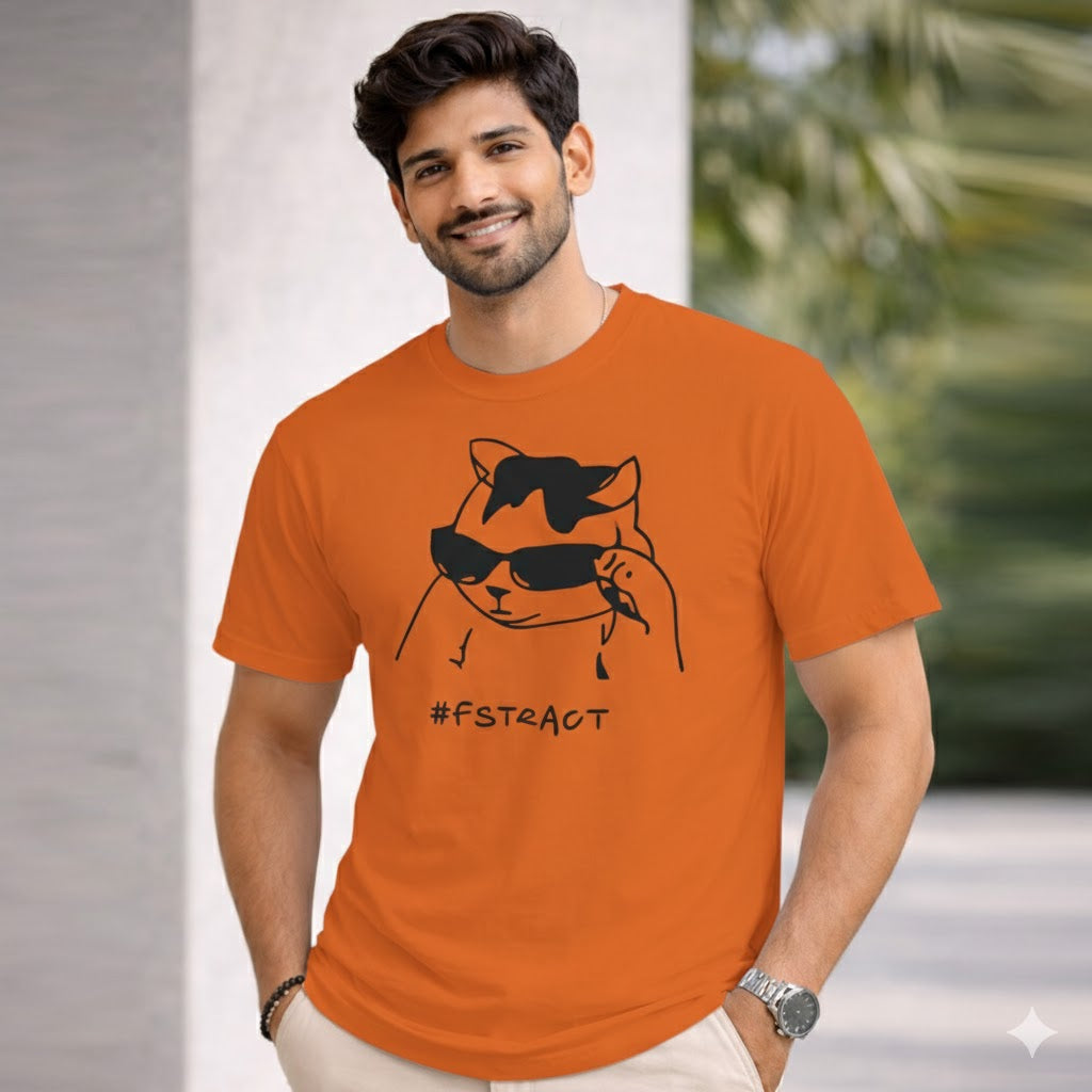 Bhokals " Abstract Cat " Printed, Round Neck, Cotton, Super Soft T-Shirt
