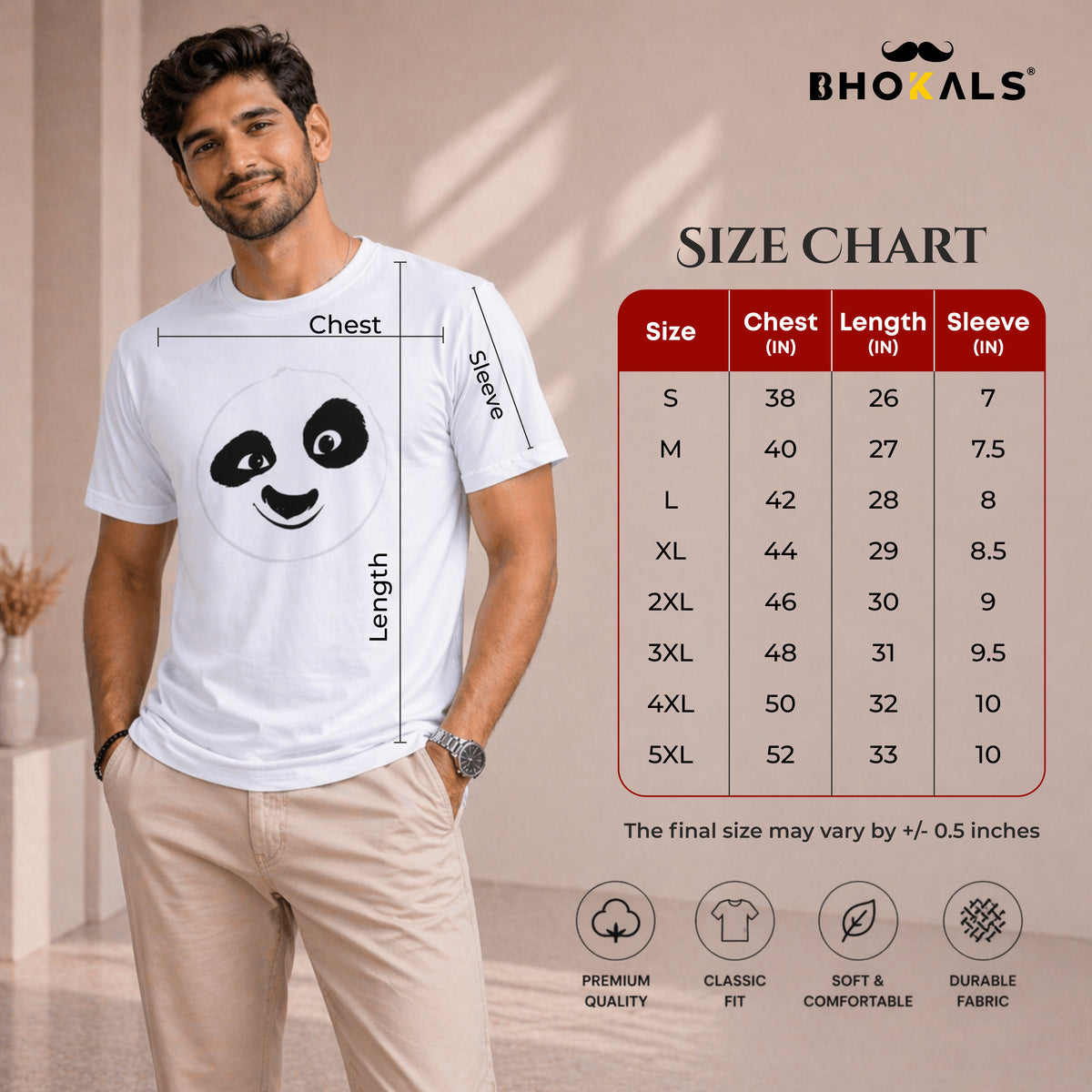 Bhokals " PANDA FACE " Printed, Round Neck, Cotton, Super Soft T-Shirt