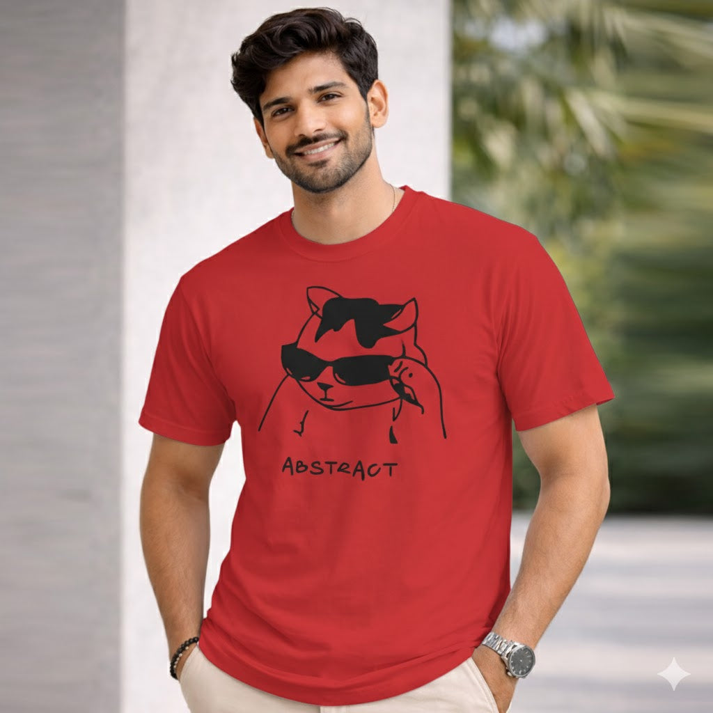 Bhokals " Abstract Cat " Printed, Round Neck, Cotton, Super Soft T-Shirt