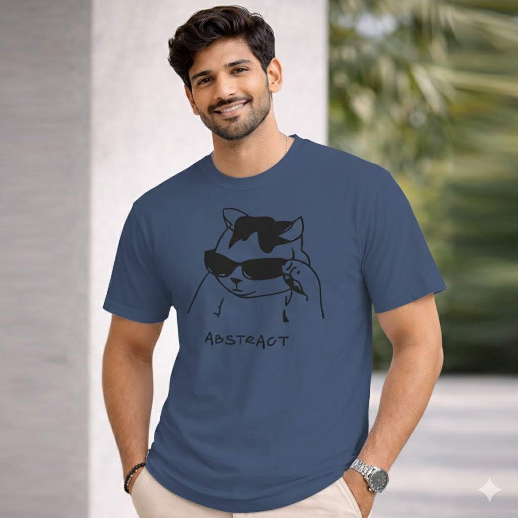 Bhokals " Abstract Cat " Printed, Round Neck, Cotton, Super Soft T-Shirt