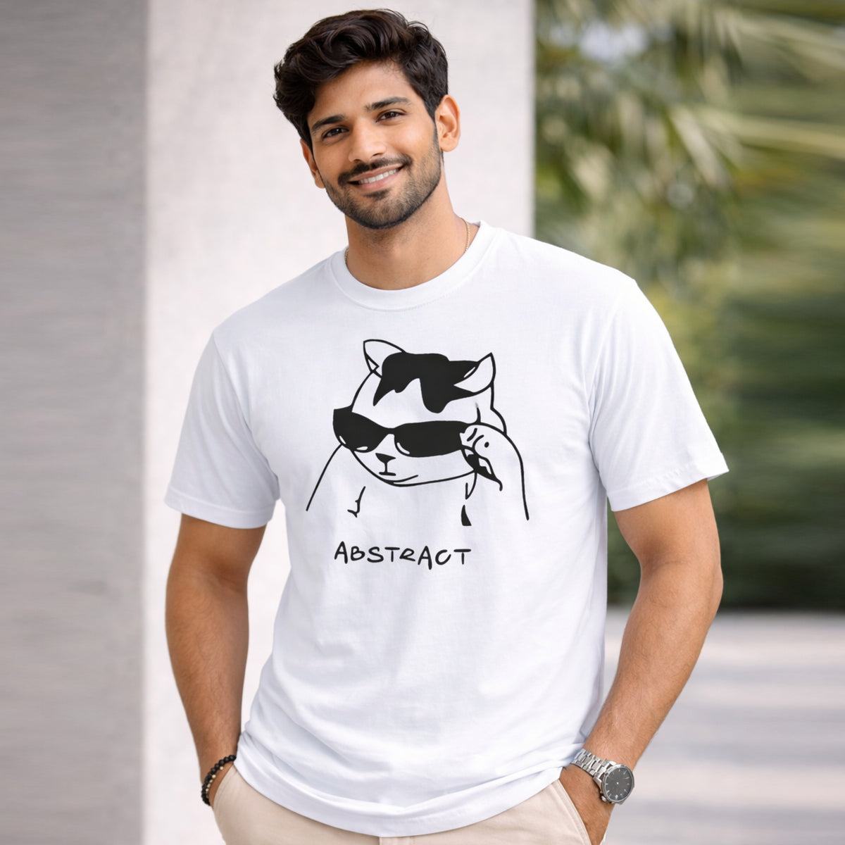 Bhokals " Abstract Cat " Printed, Round Neck, Cotton, Super Soft T-Shirt