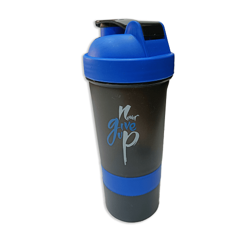 Never Give Up Printed Blue Black 3 in 1 Gym Shaker