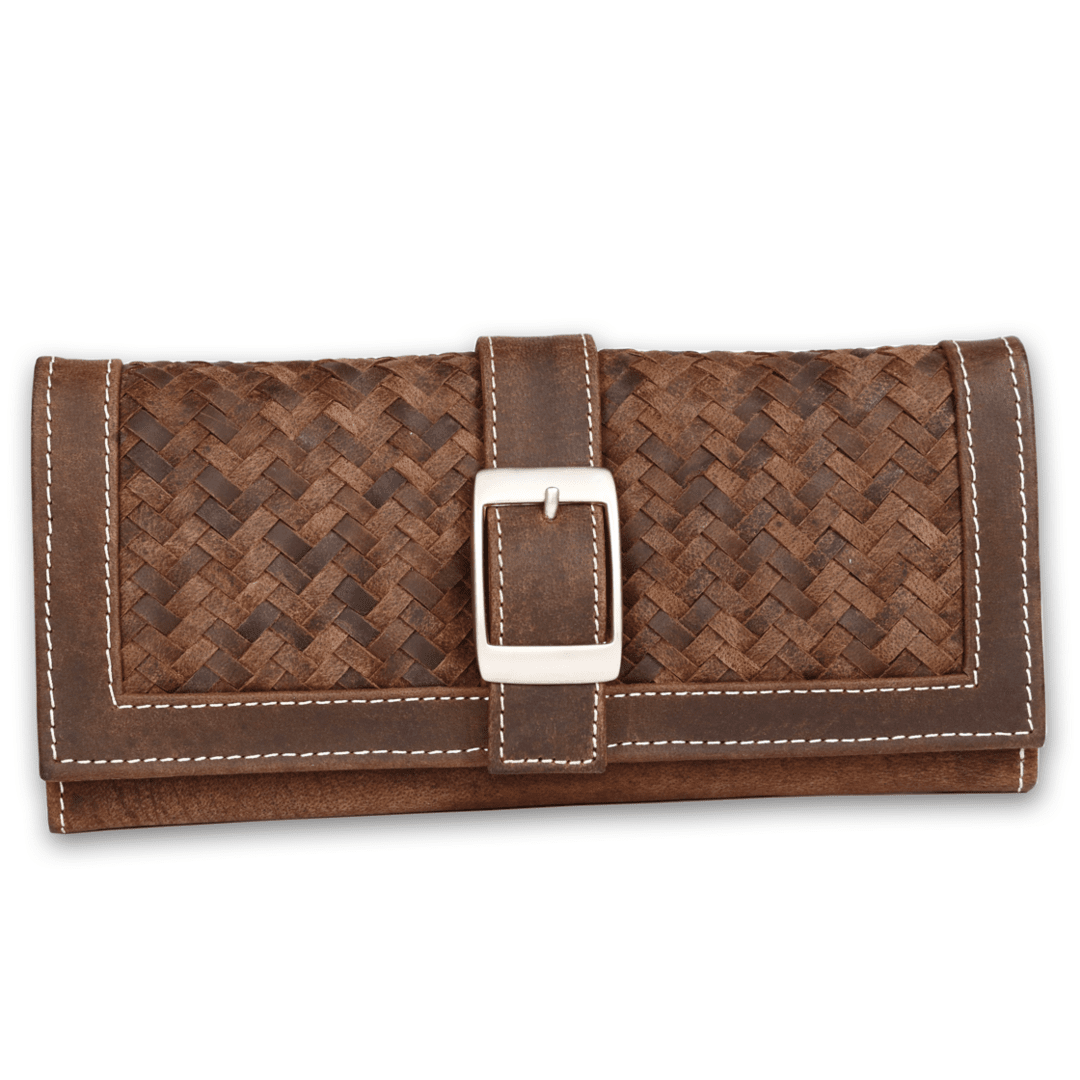 Leather Brown weave Buckle women Wallet