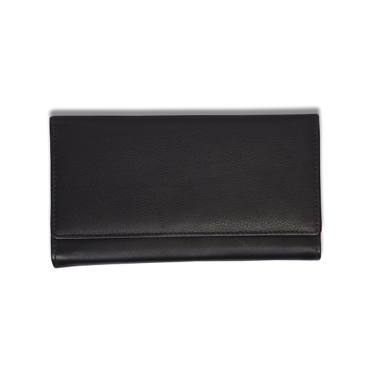 Leather Solid Black Zip Women Wallet