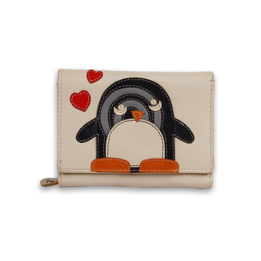 Leather Cream Penguin Women Pocket Wallet