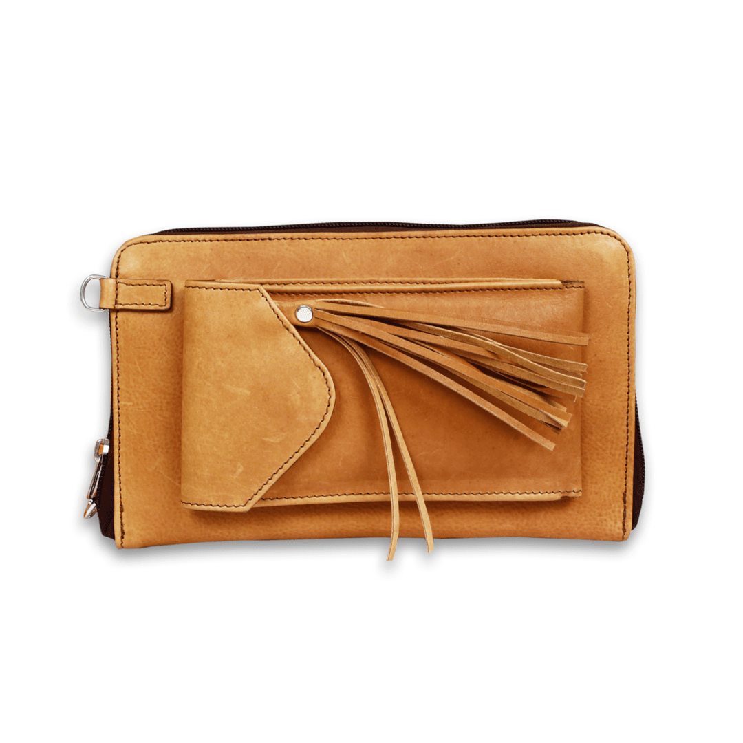 Leather Solid Tan Cross Tussel Women Wallet