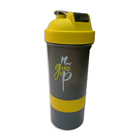 Never Give Up Printed Yellow Black 3 in 1 Gym Shaker