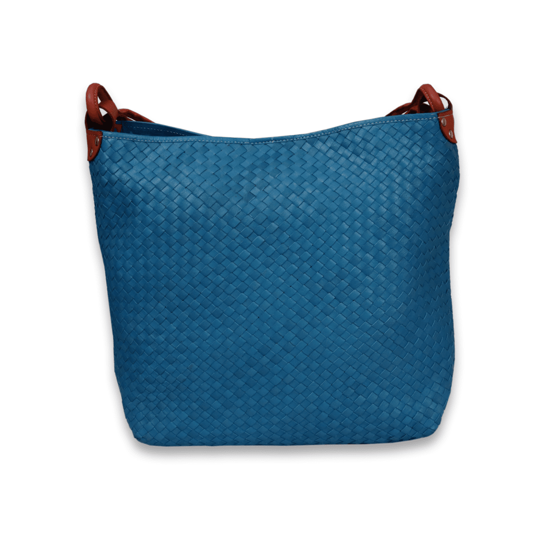 Leather Blue Weave Women Shoulder Bag