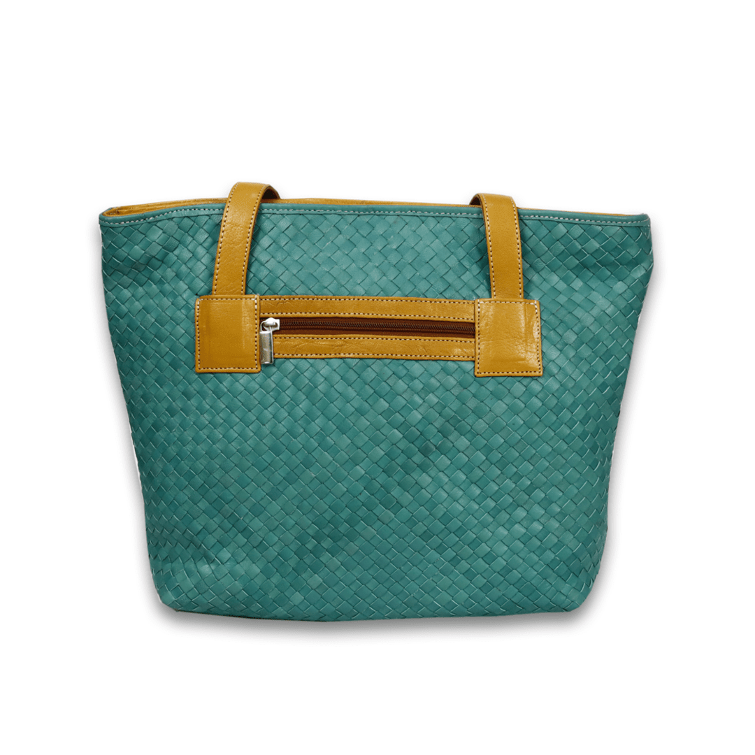 Leather Green Weave Women Shoulder Bag
