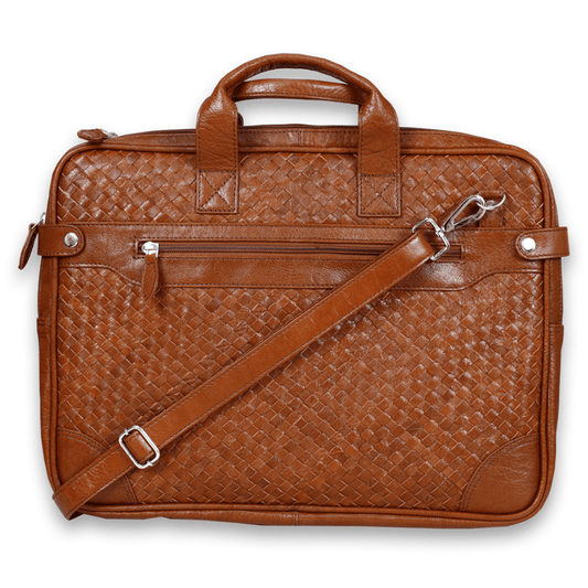 Bhokals Leather Tan Weave Laptop Bag