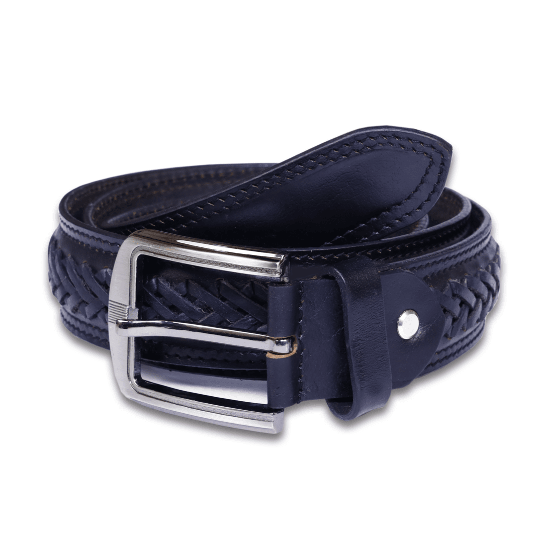 Bhokals Men Black formal Weave Leather Belt