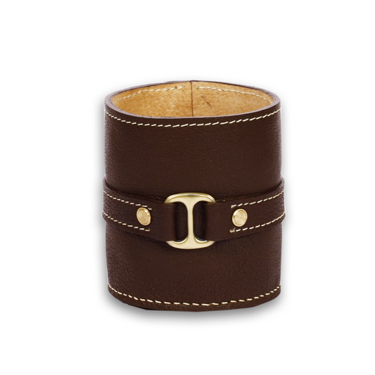 Leather Brown Round Buckle Pen Holder