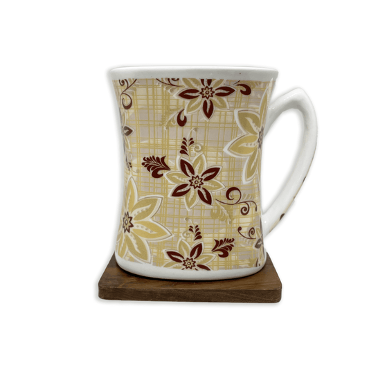 Bhokals Golden Cream Flower Printed White Coffee Mug