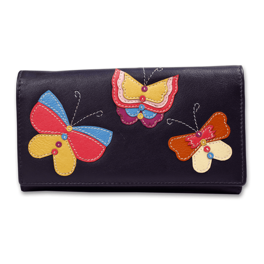 Leather Solid Black Butterfly Women Wallet