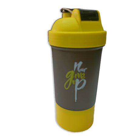Never Give Up Printed Yellow Black Gym Shaker
