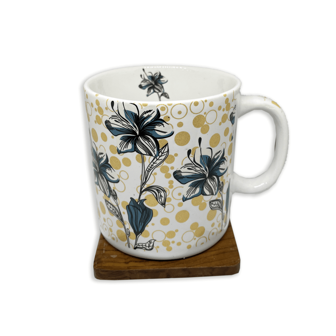 Bhokals  Black Flower printed  White Coffee Mug