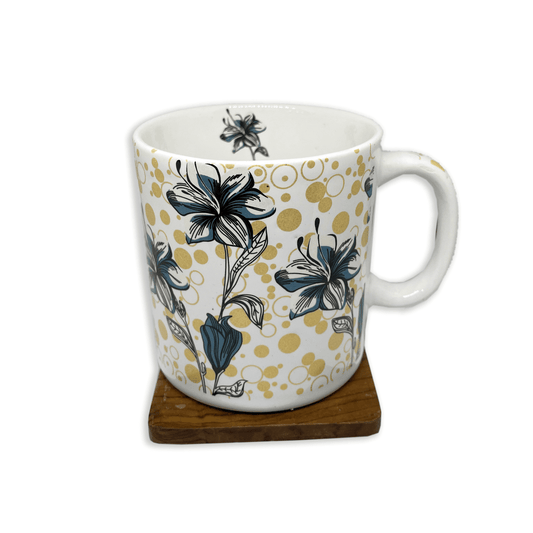 Bhokals  Black Flower printed  White Coffee Mug